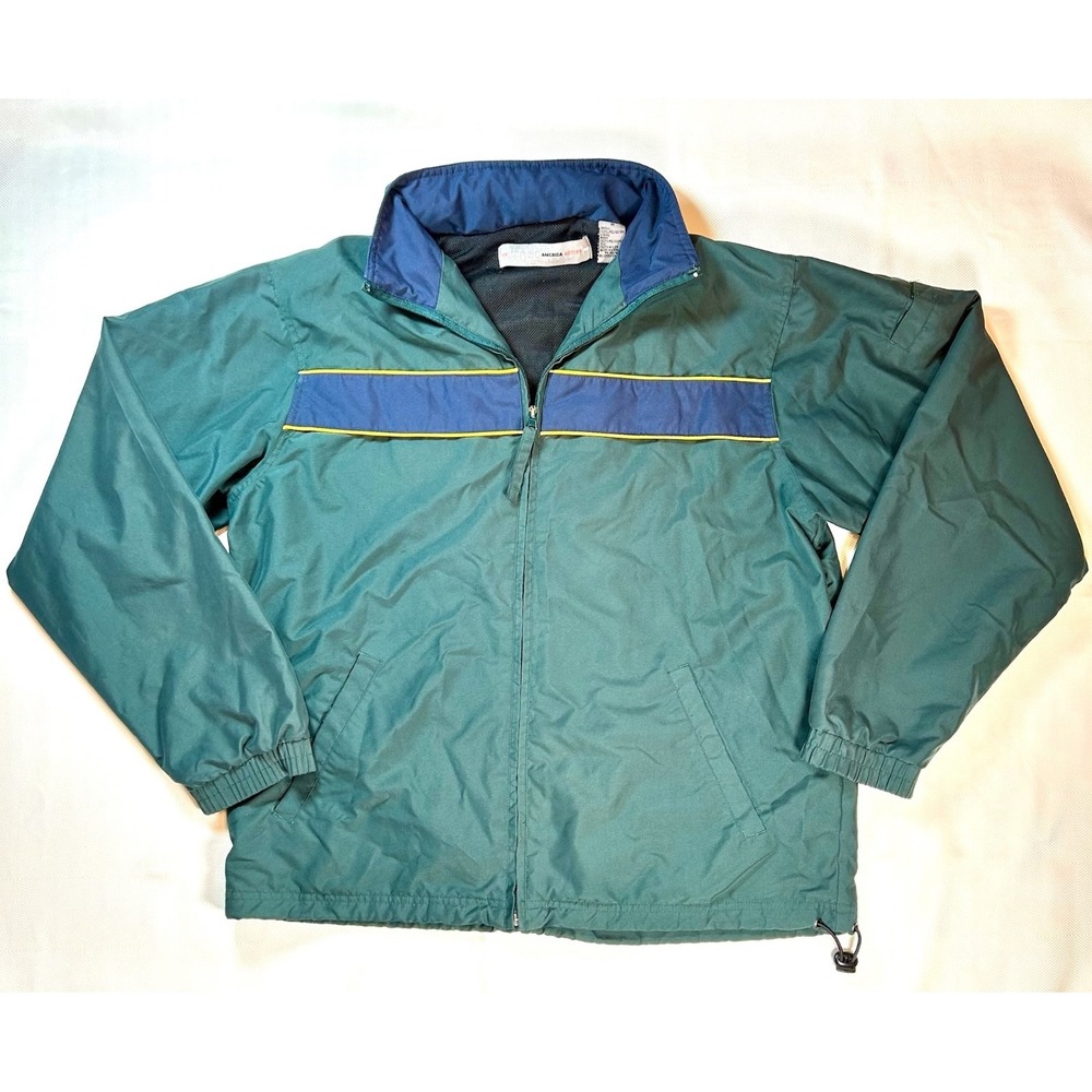 VTG Perry Ellis America Windbreaker Jacket Men's MED Green/Navy 90s/Y2K